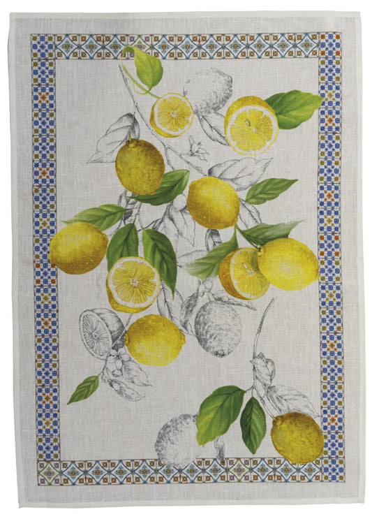 "Cetara Blu" Lemon Linen Towel